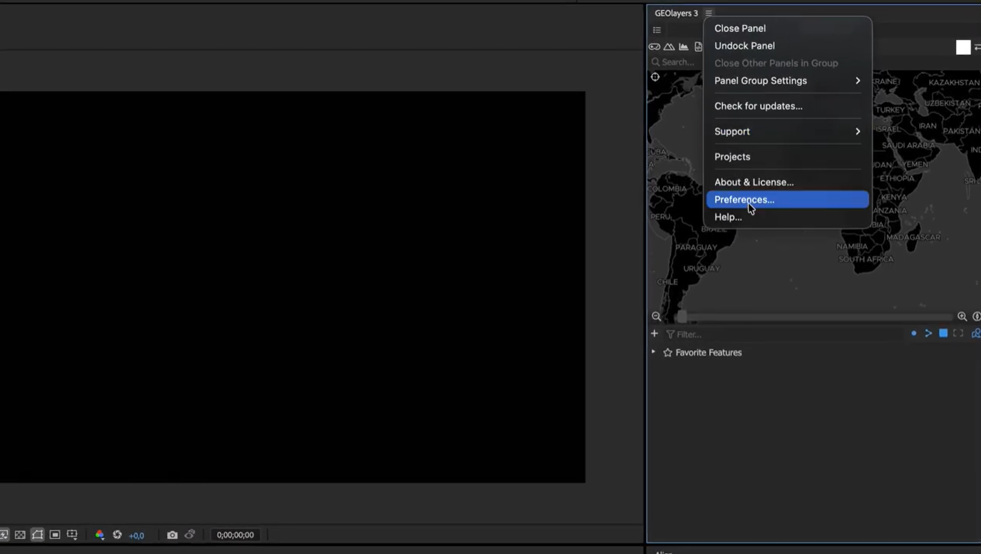 Opening GeoLayers 3 Preferences menu