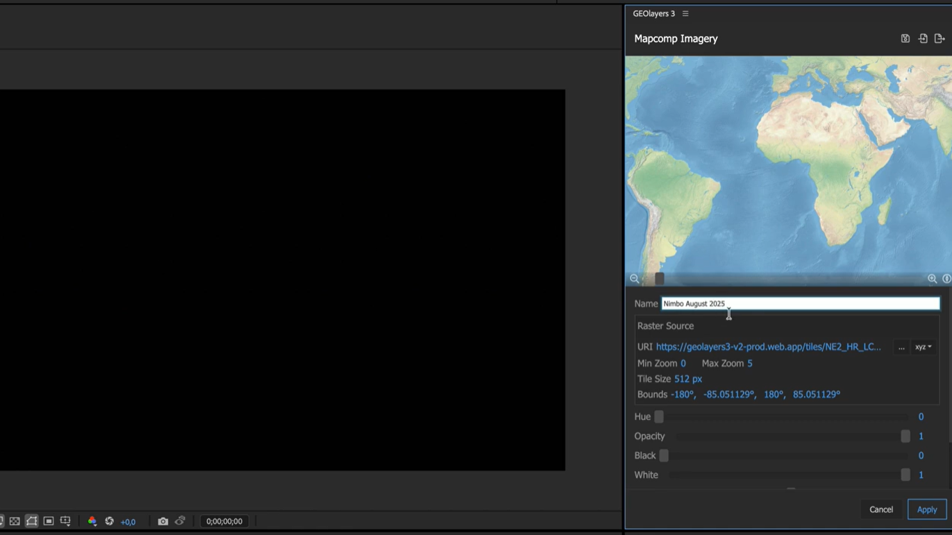 Entering the name for the Nimbo layer