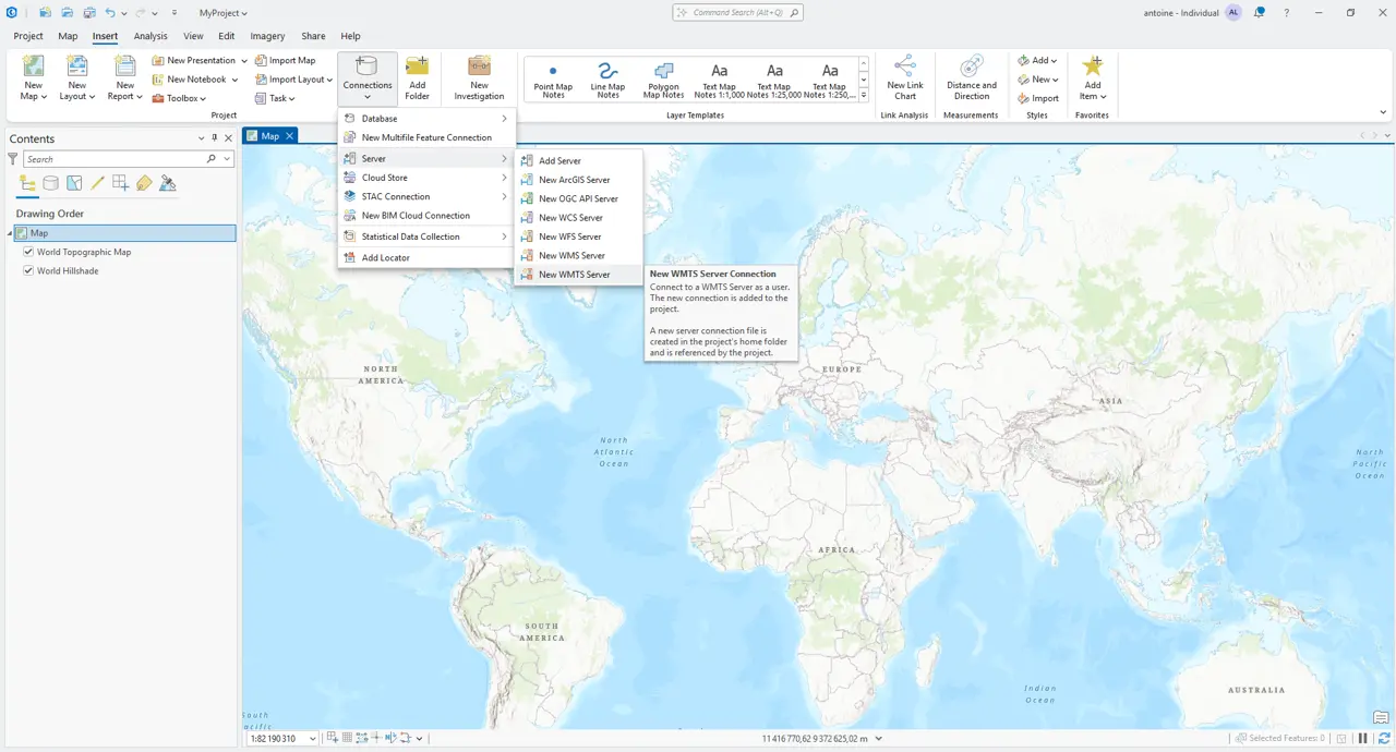 New WMTS Server Connection