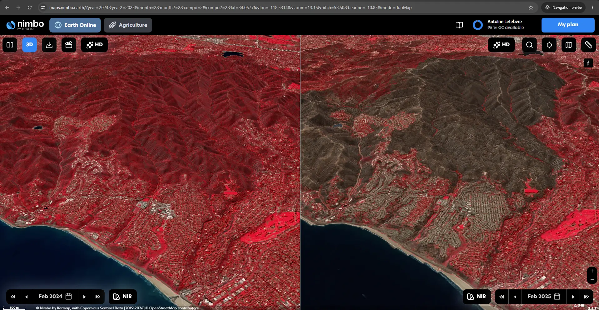 3D satellite imagery view in NIMBO Earth Online