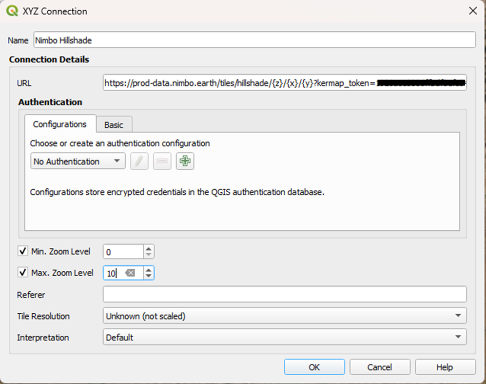 Configuring the Nimbo Hillshade connection