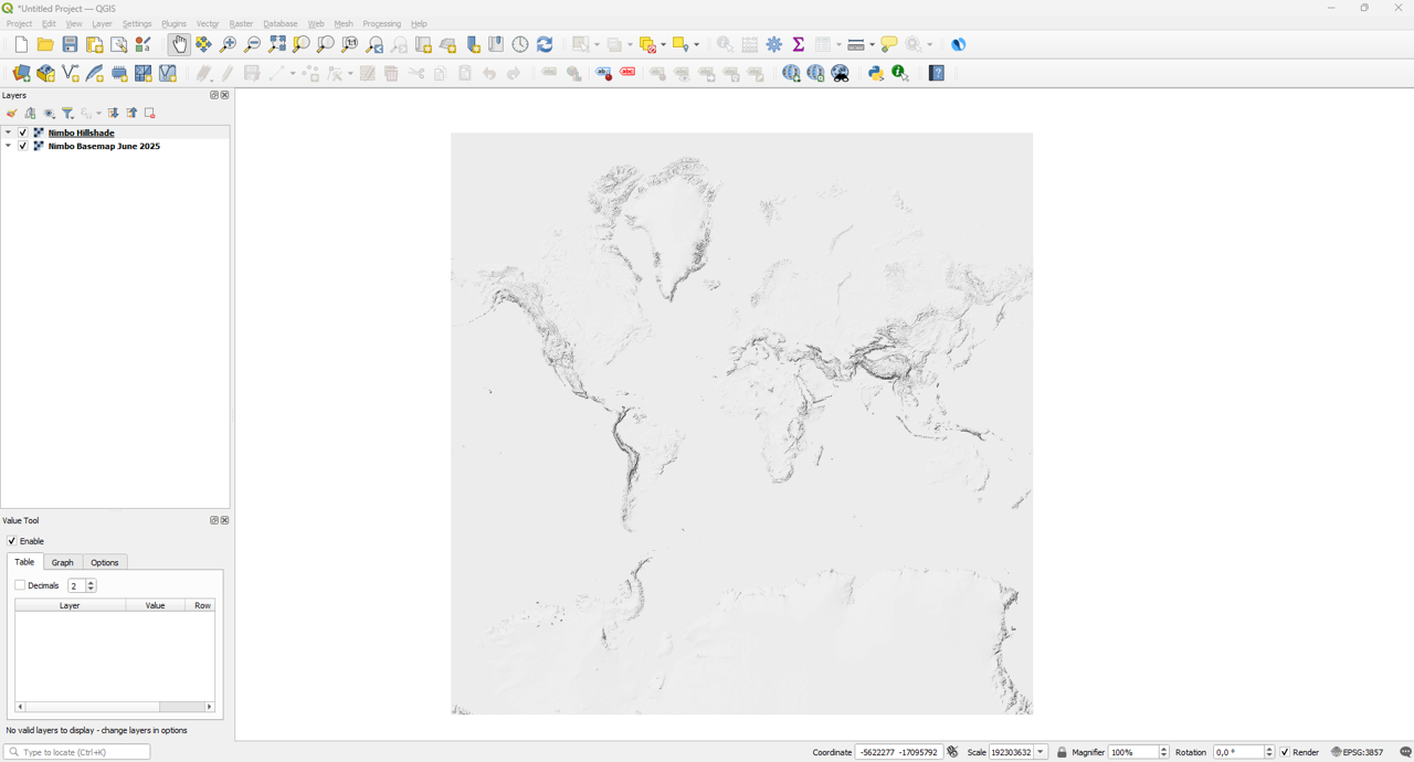 Hillshade layer overlaying the map